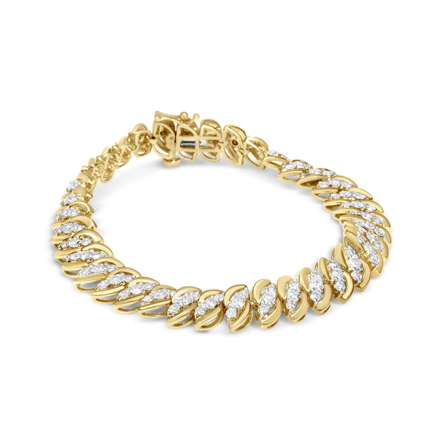 Diamond Double Row S-Link Cuban Bracelet I2-I3 Clarity) - 7.25" Inches