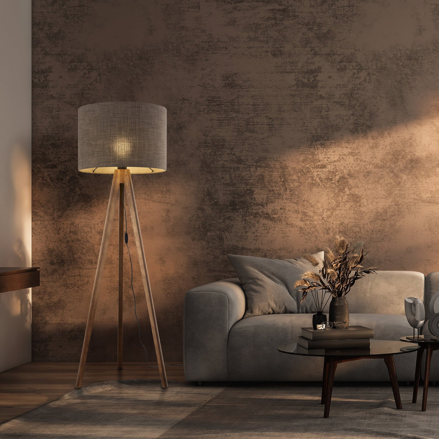 Walnut Brown Mid-Century Modern Floor Lamp