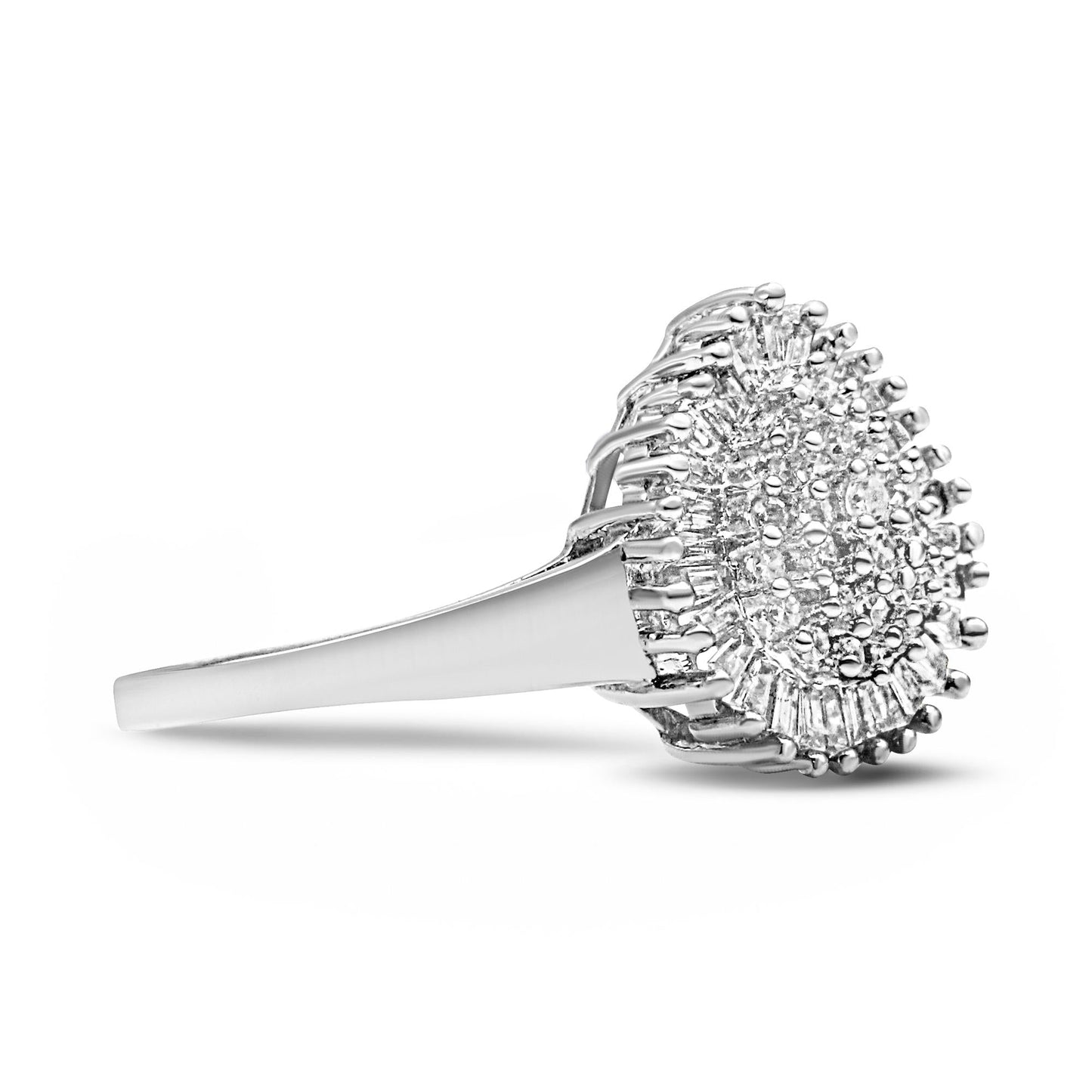 Round & Baguette Cut Diamond Pear Domed Pavé Cluster Cocktail Ring