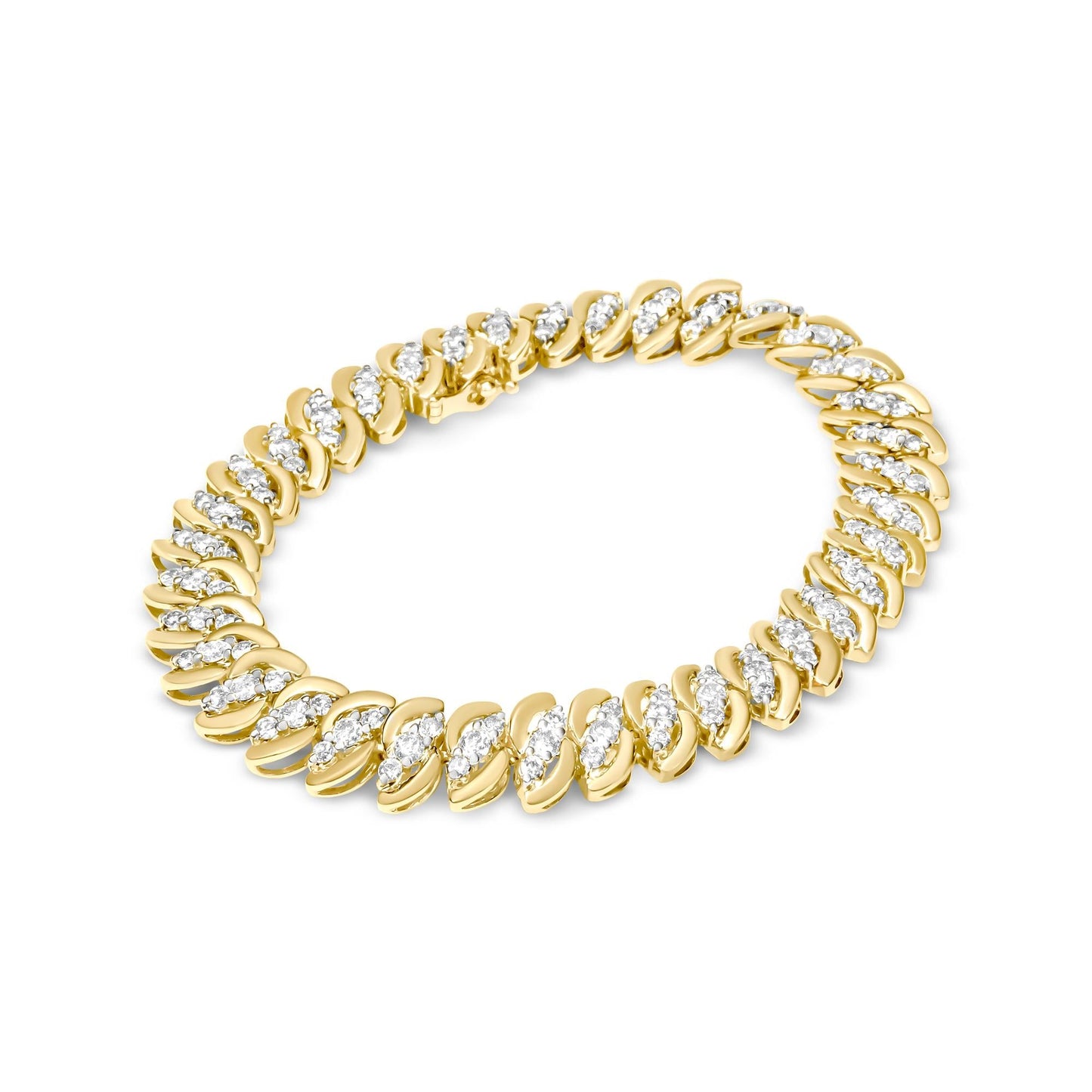 Diamond Double Row S-Link Cuban Bracelet I2-I3 Clarity) - 7.25" Inches