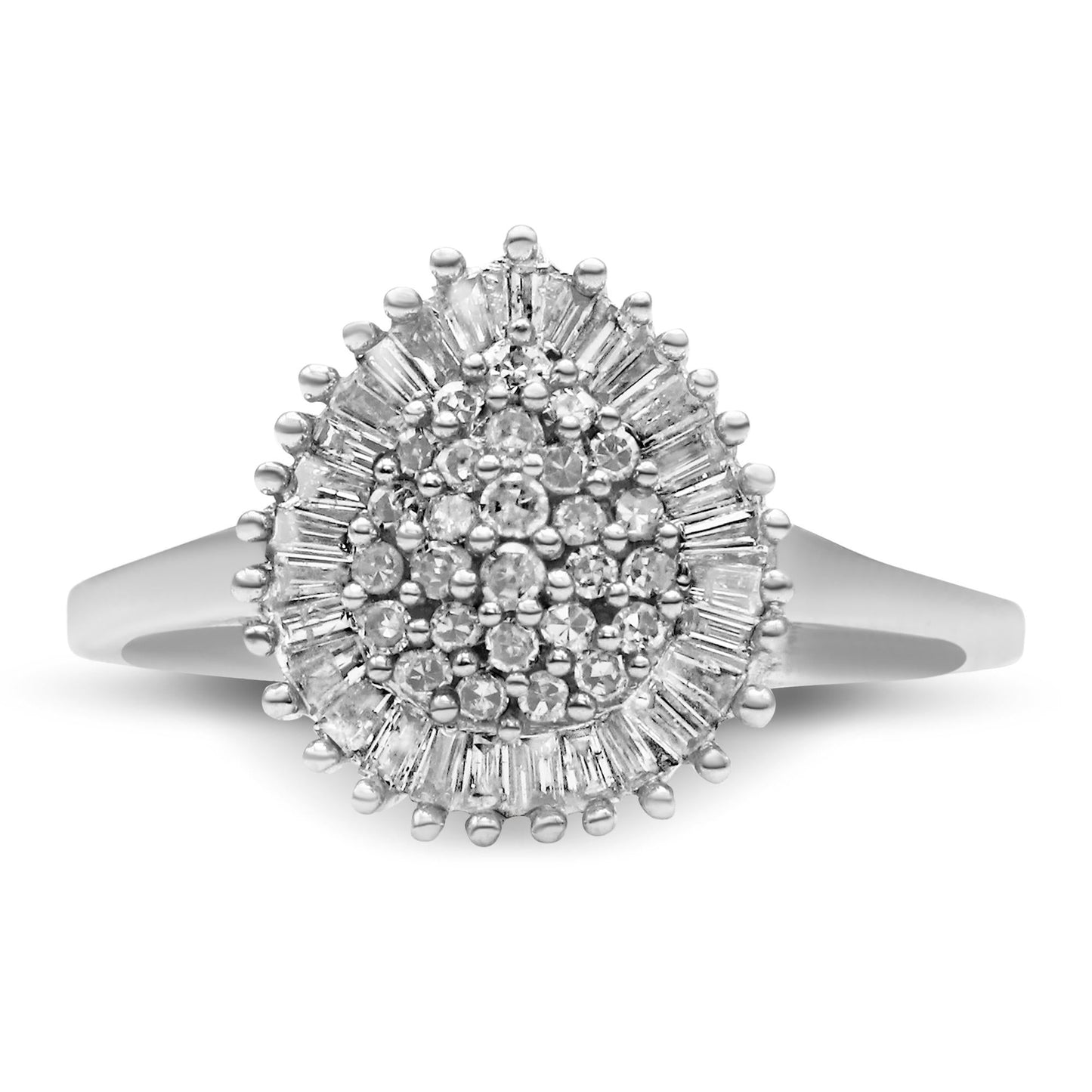 Round & Baguette Cut Diamond Pear Domed Pavé Cluster Cocktail Ring