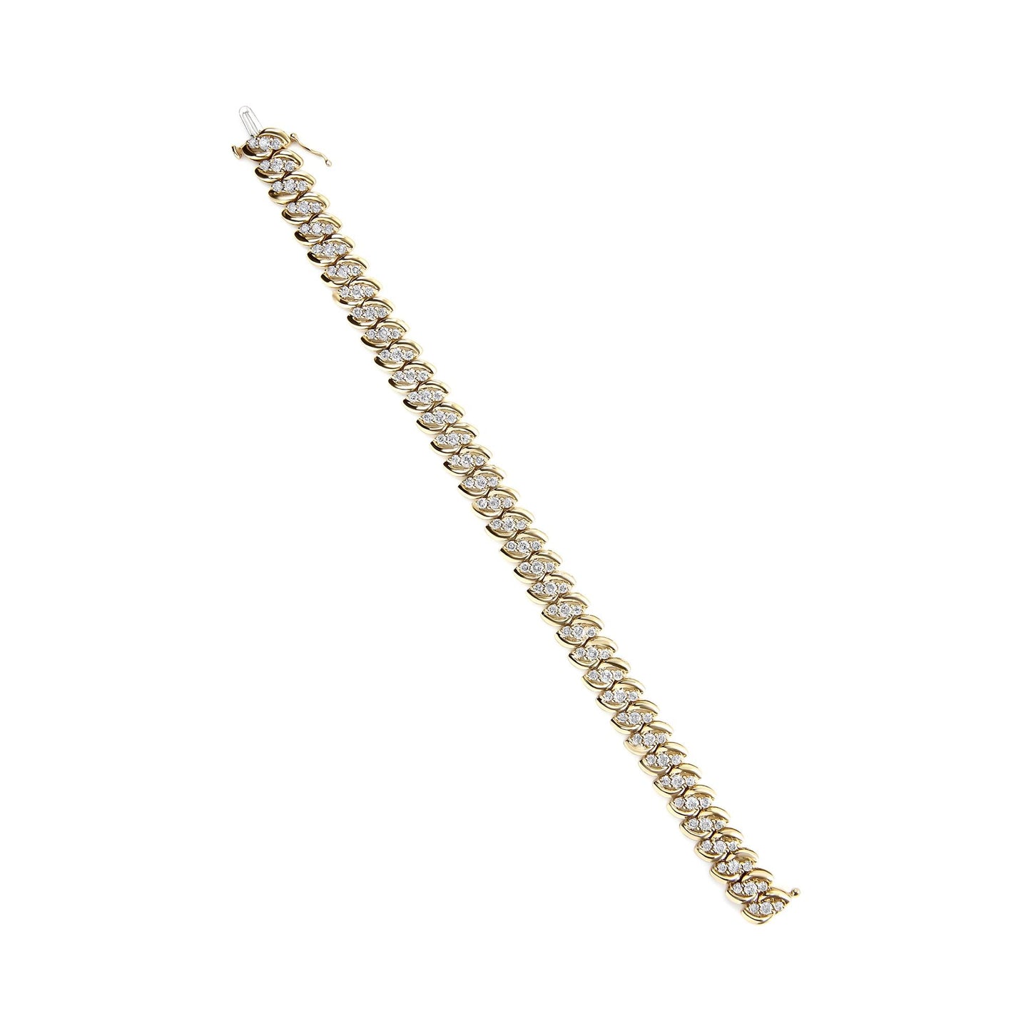 Diamond Double Row S-Link Cuban Bracelet I2-I3 Clarity) - 7.25" Inches
