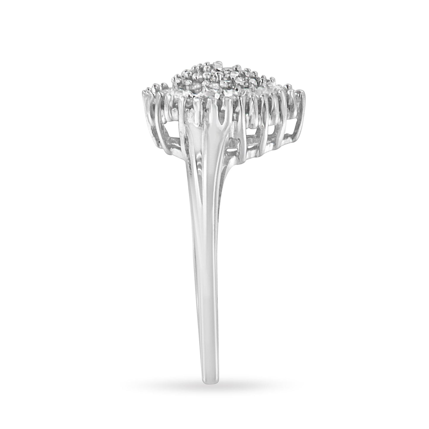 Round & Baguette Cut Diamond Pear Domed Pavé Cluster Cocktail Ring