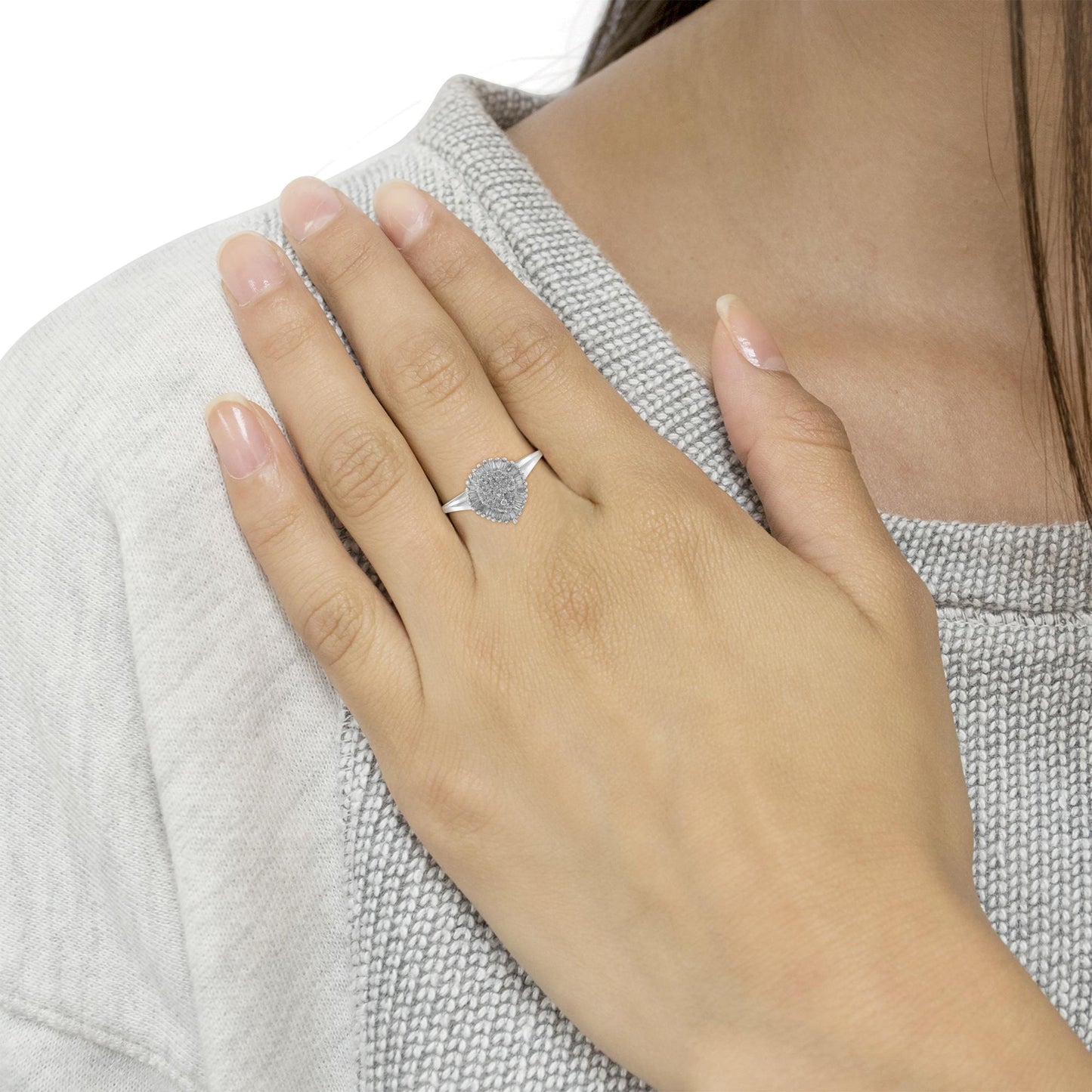 Round & Baguette Cut Diamond Pear Domed Pavé Cluster Cocktail Ring