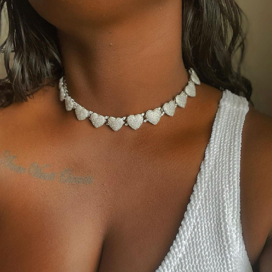 Heart Choker Necklace CZ Link