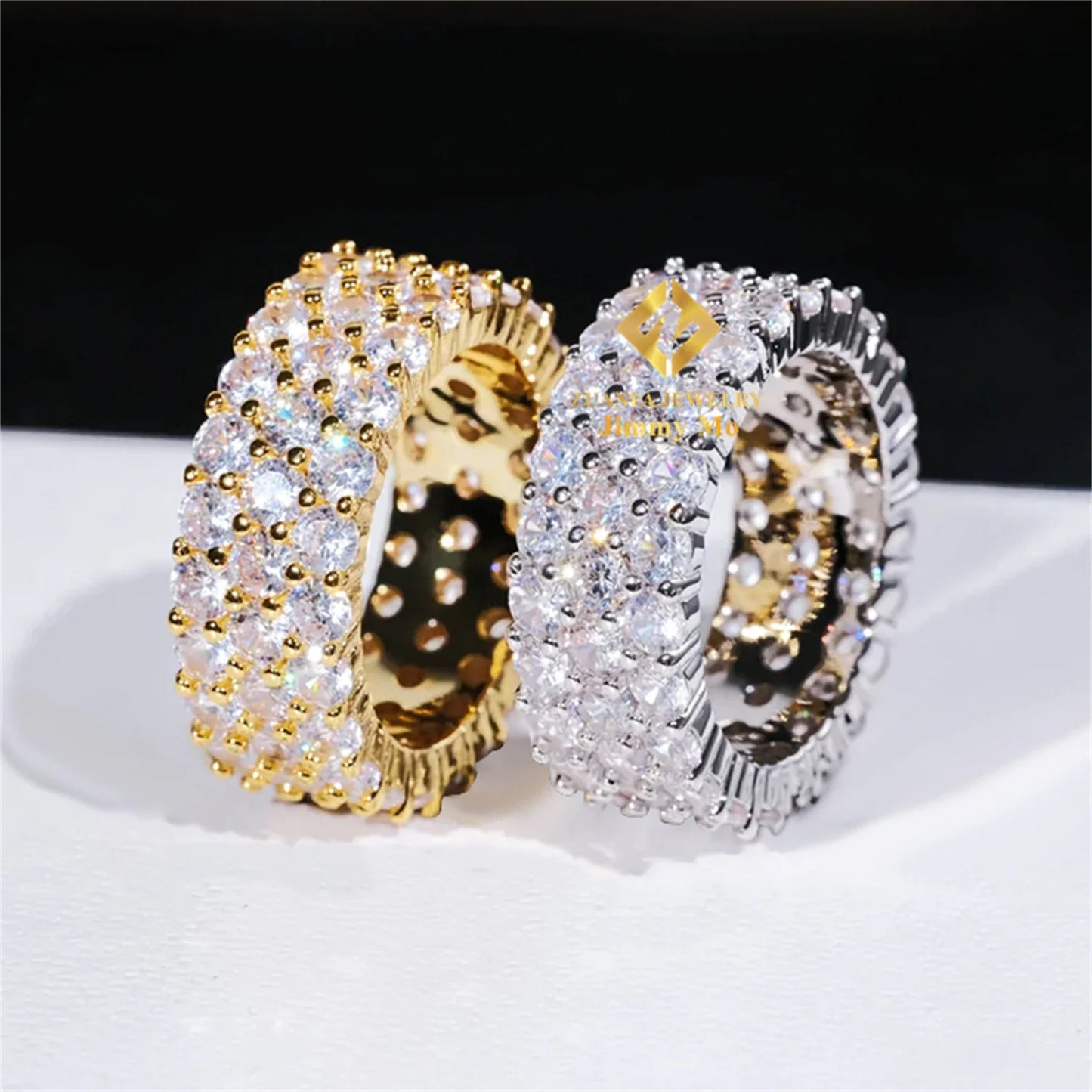 Iced Out 3 Row Band Rings