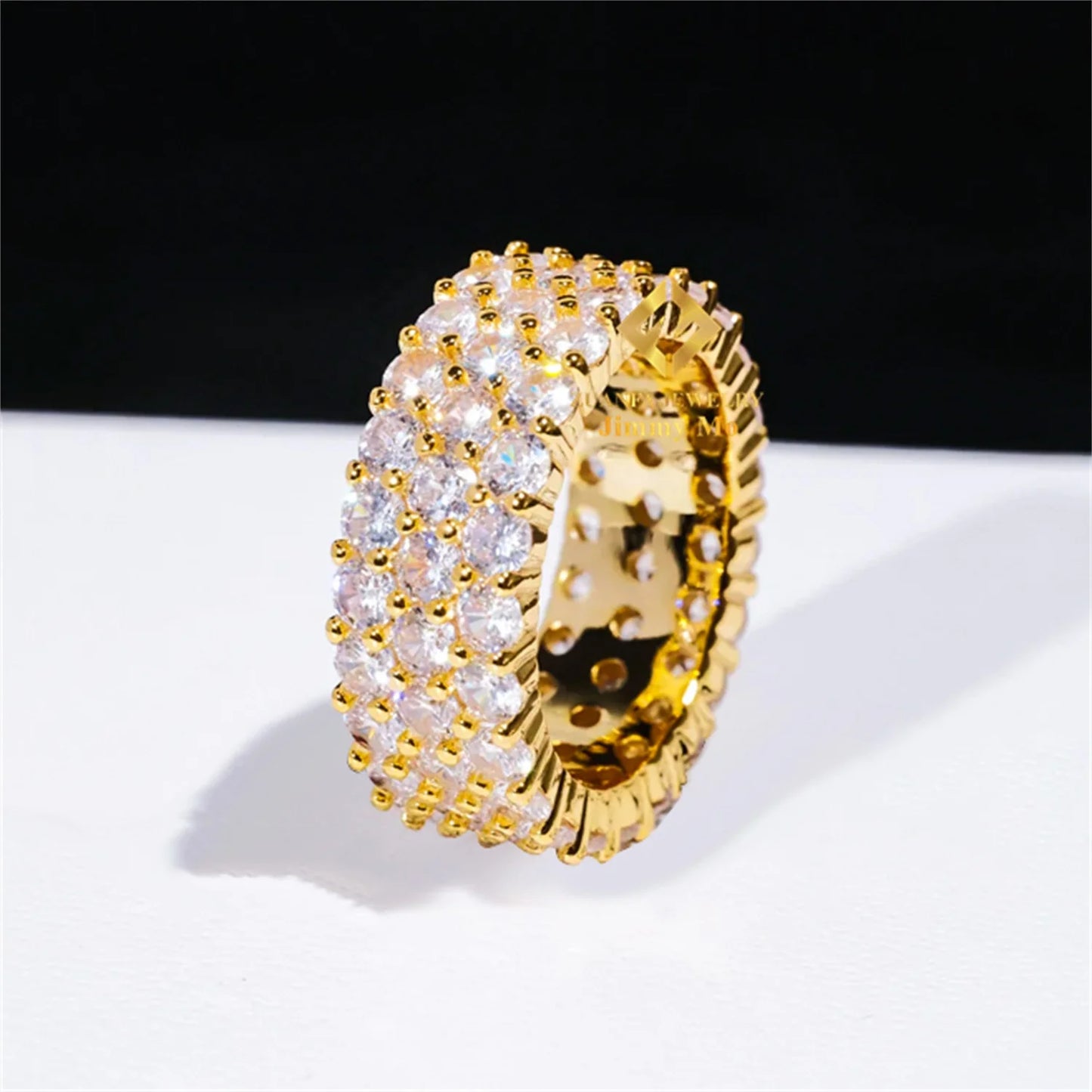 Iced Out 3 Row Band Rings