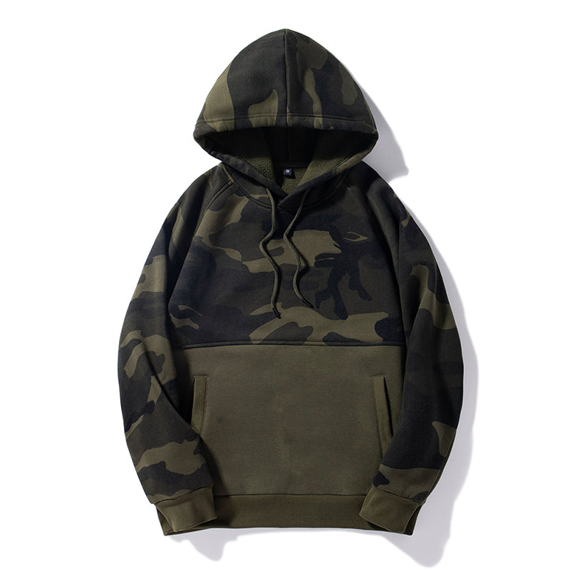 Men's Army Green Warm Splicing Pullover Sweatshirt