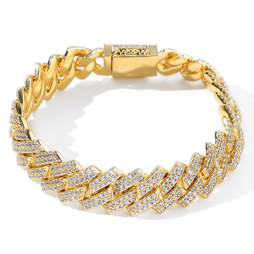 14mm Strip Crystal Miami Cuban Chain Bracelet