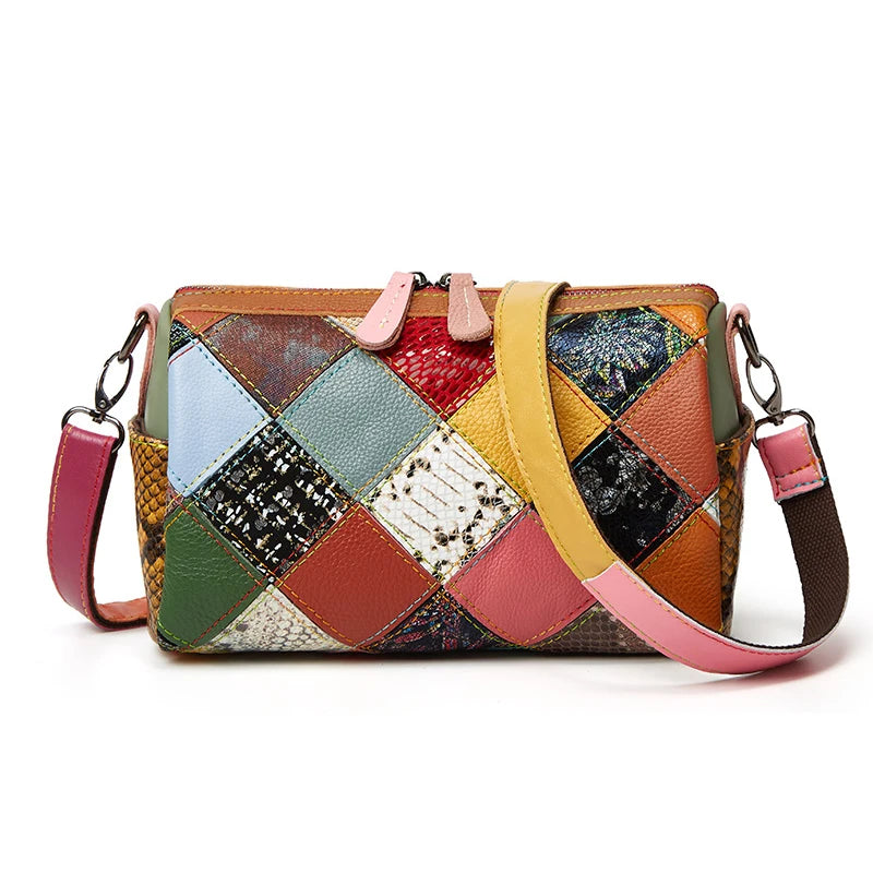 Trendy Genuine Leather Contrast Color Messenger Boston Bag Women Retro Shoulder Pillow Bag New Ladies Handbags