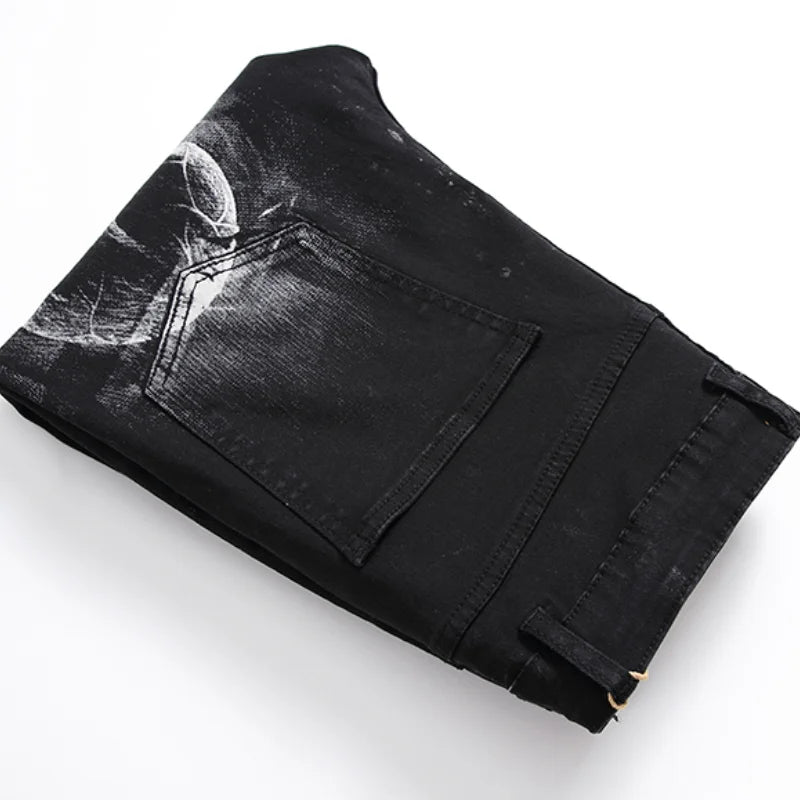 2025 NEW Dark Skull Print Slim-Fit Jeans