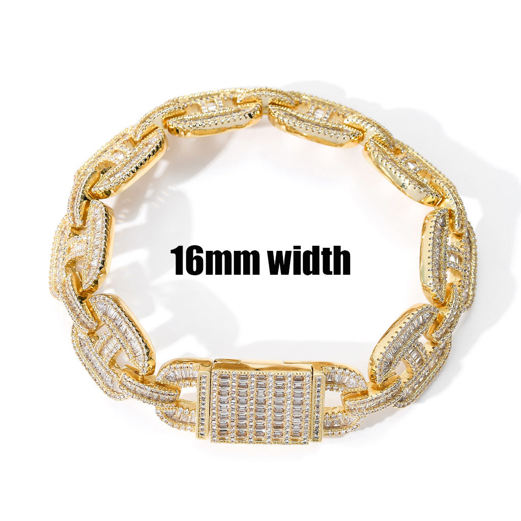 14mm Strip Crystal Miami Cuban Chain Bracelet