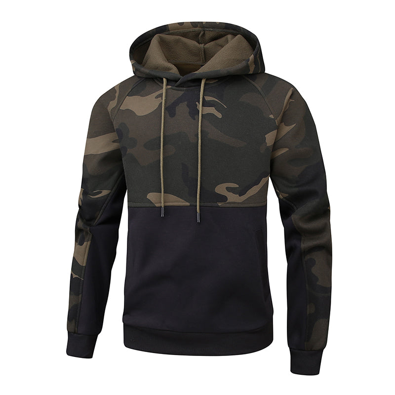 Men's Army Green Warm Splicing Pullover Sweatshirt