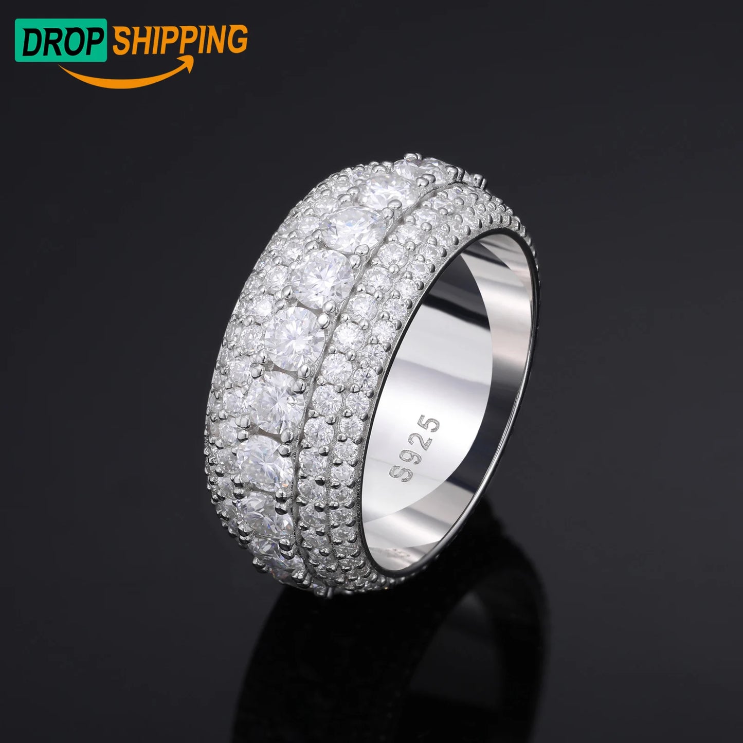 DTA 5 Rows Moissanite Diamond Finger Ring 925 Sterling Silver