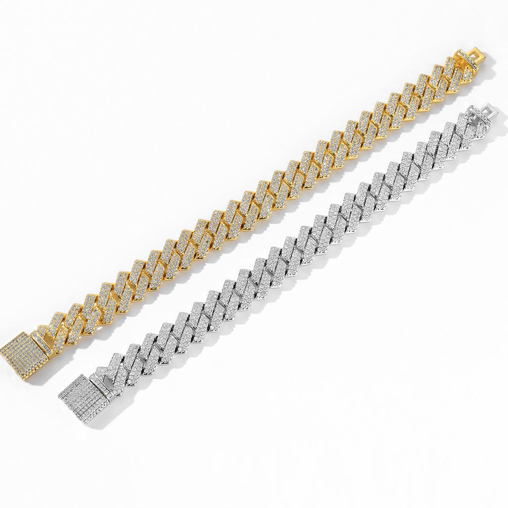 14mm Strip Crystal Miami Cuban Chain Bracelet