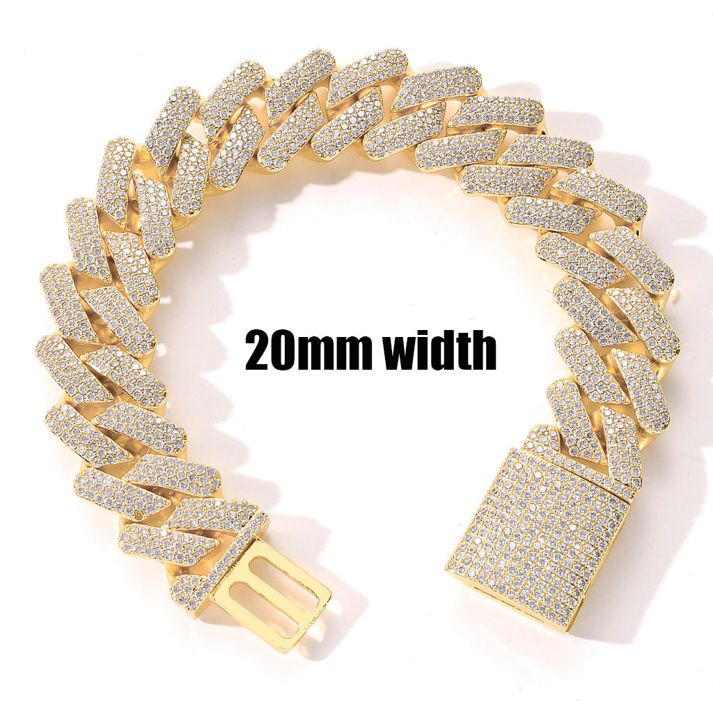 14mm Strip Crystal Miami Cuban Chain Bracelet
