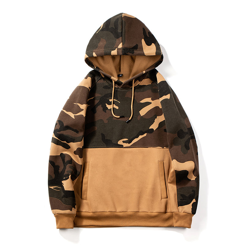 Men's Army Green Warm Splicing Pullover Sweatshirt