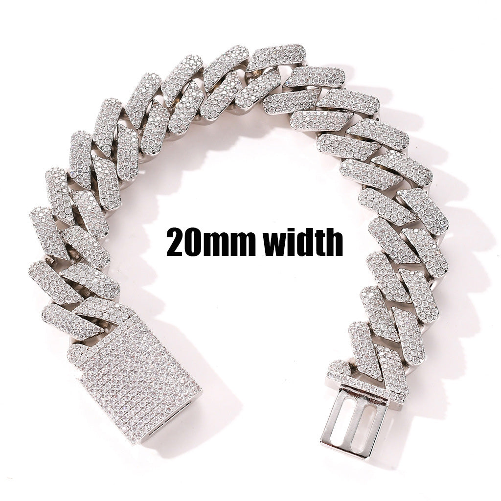 14mm Strip Crystal Miami Cuban Chain Bracelet
