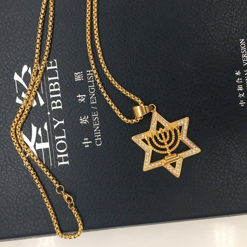 Israel Menorah Judaism Hebrew Necklace