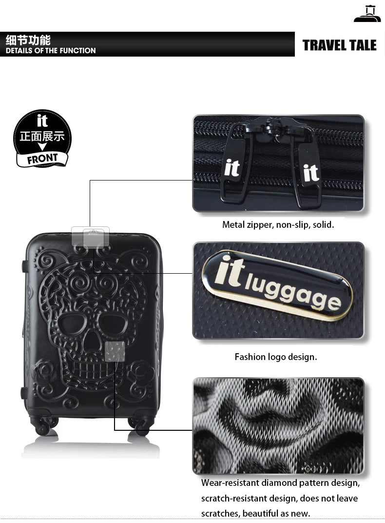 20"24"28" Inch Large Expandable Skull Suitcase 3 Pc