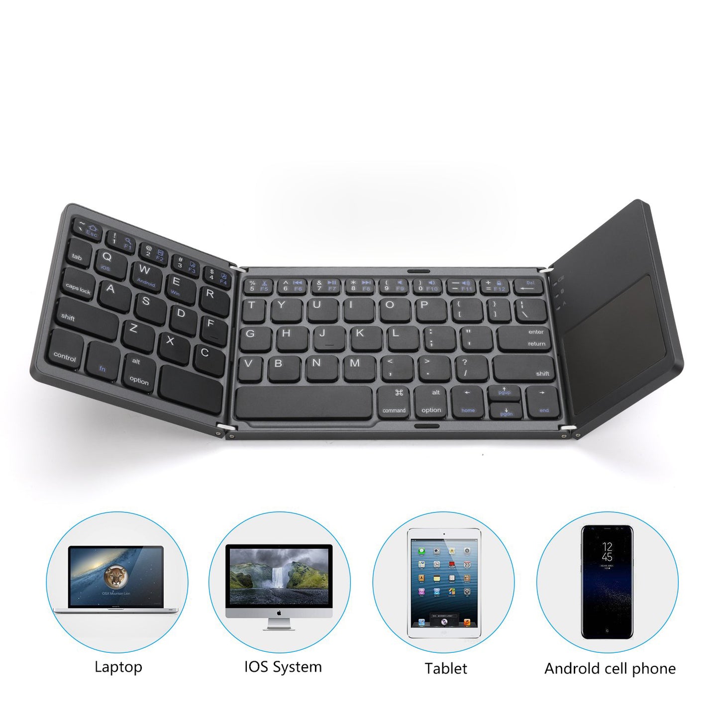 Dropshipping for Ipad IOs Tablet Pc Mobile Phone Using Portable Blue Tooth Touch Pad Wireless Keyboard 3 Level Foldable Keyboard