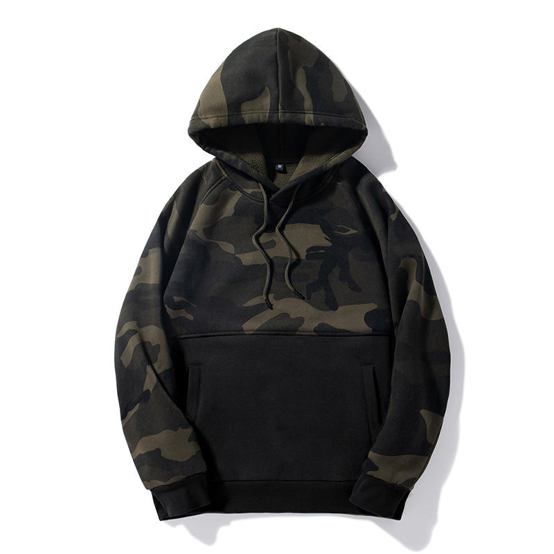 Men's Army Green Warm Splicing Pullover Sweatshirt