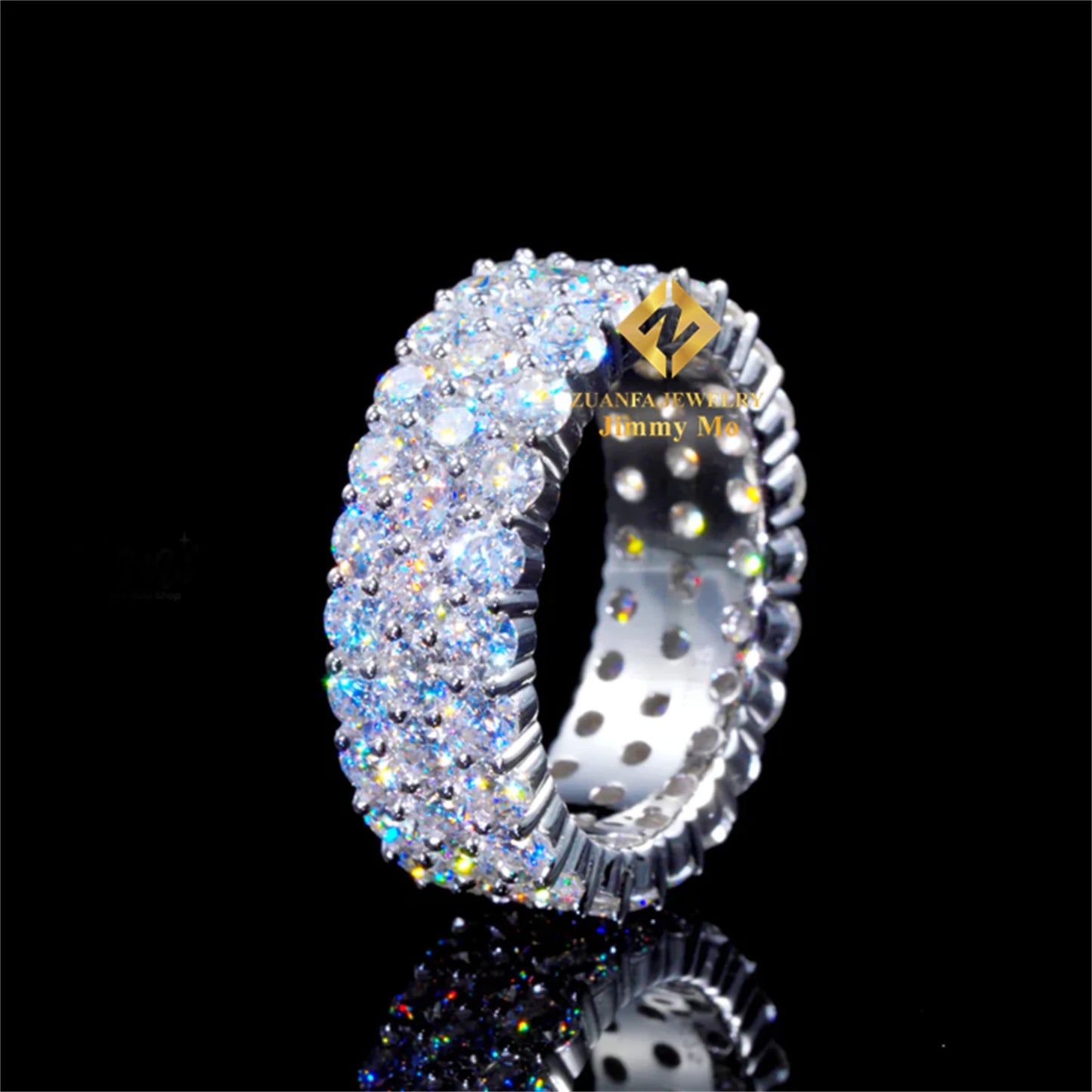 Iced Out 3 Row Band Rings