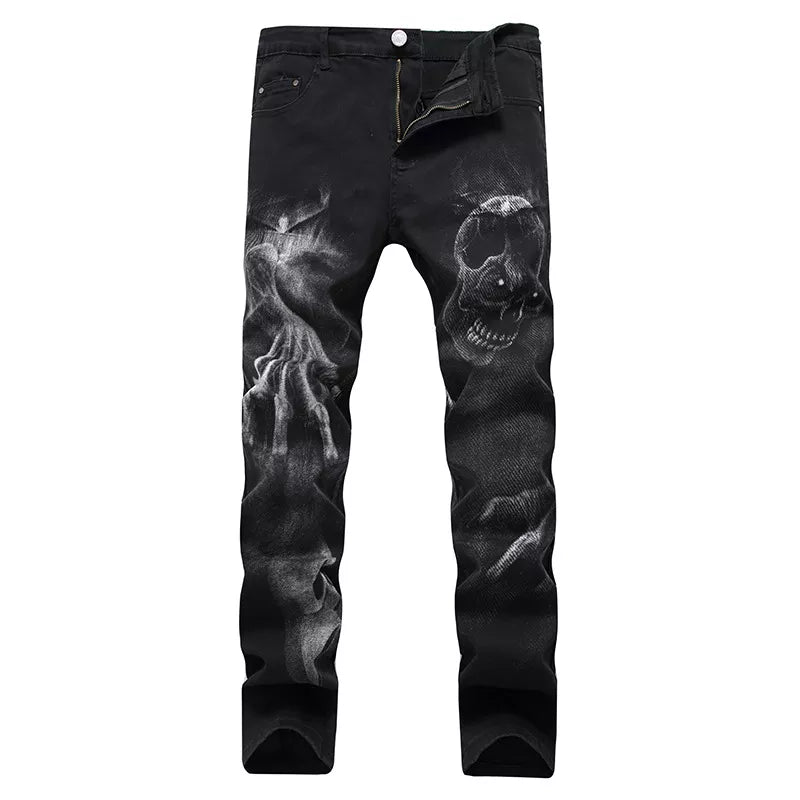 2025 NEW Dark Skull Print Slim-Fit Jeans