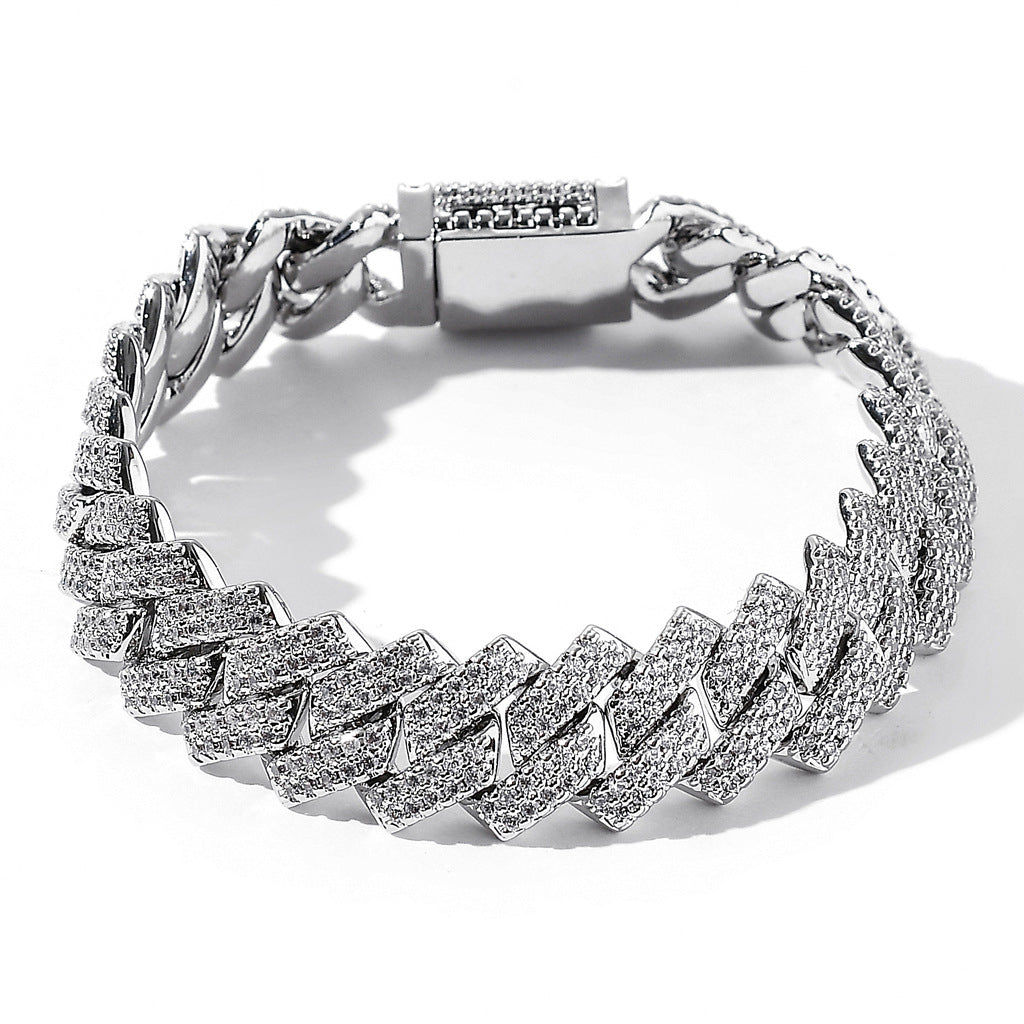 14mm Strip Crystal Miami Cuban Chain Bracelet