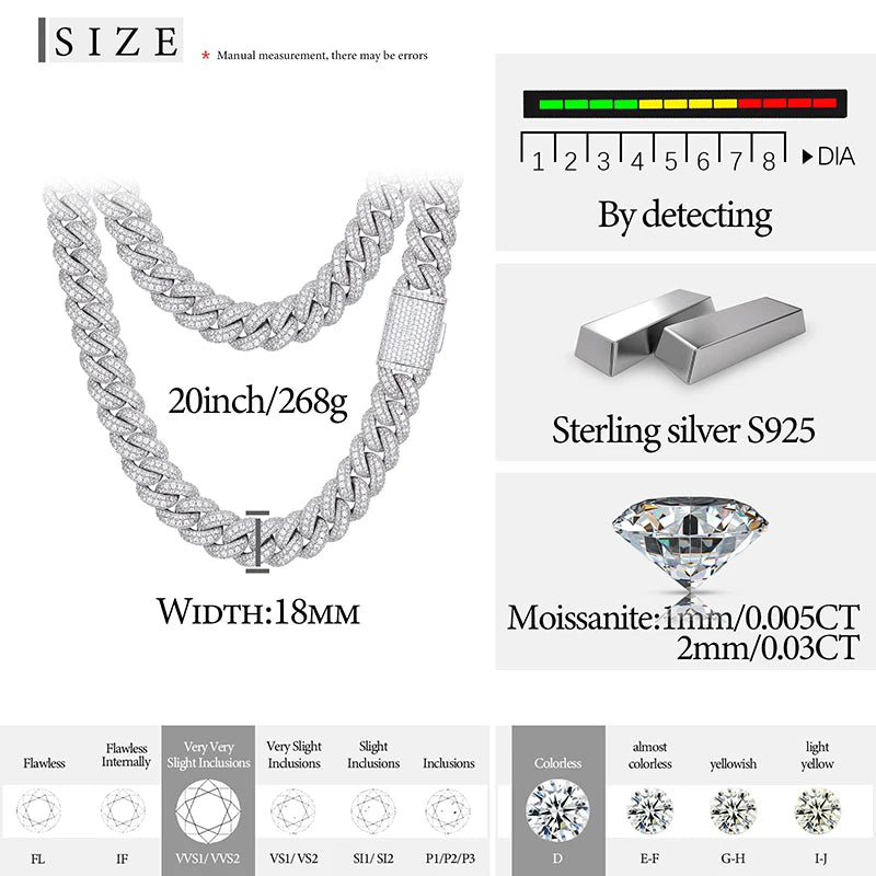 NEW DTA 18mm Moissanite Cuban Link Chain Necklace With GRA Certificate