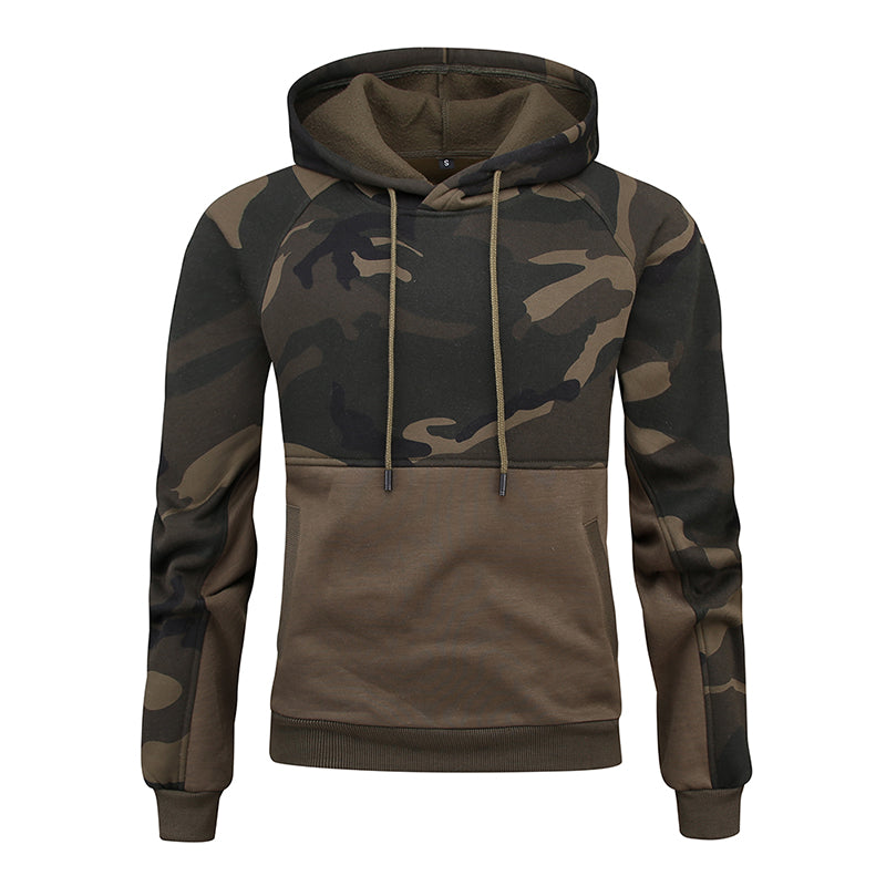 Men's Army Green Warm Splicing Pullover Sweatshirt