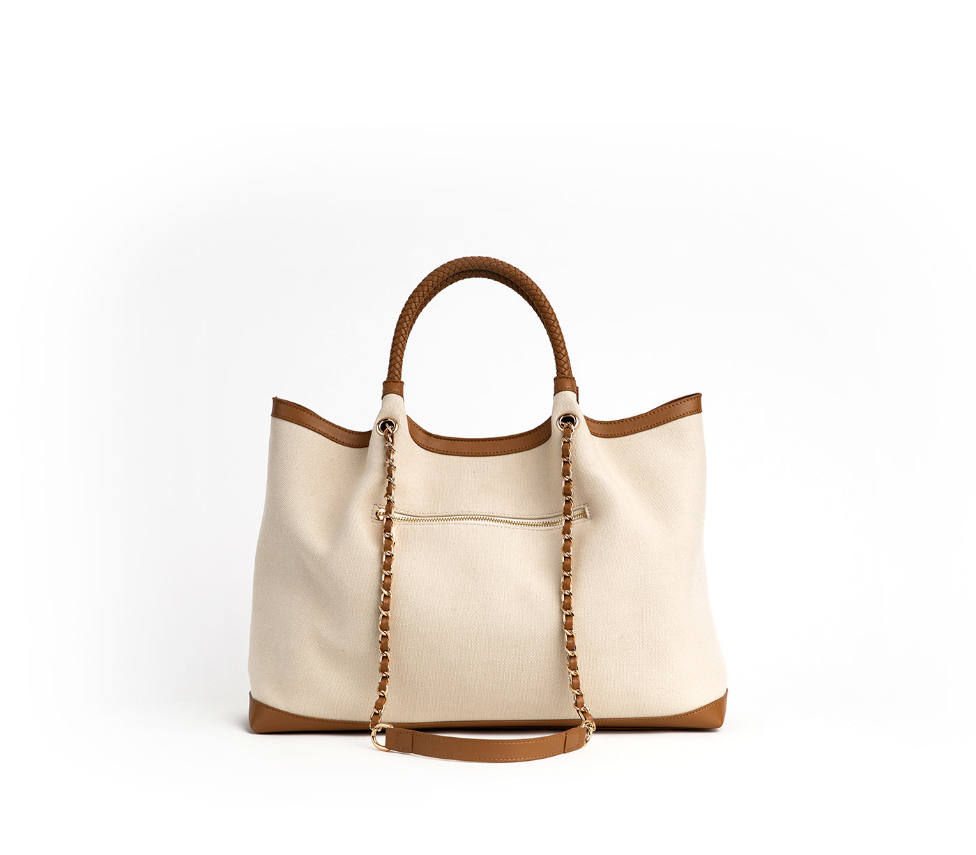 RUTH - Off White/Tan Vegan Canvas Tote Handbag