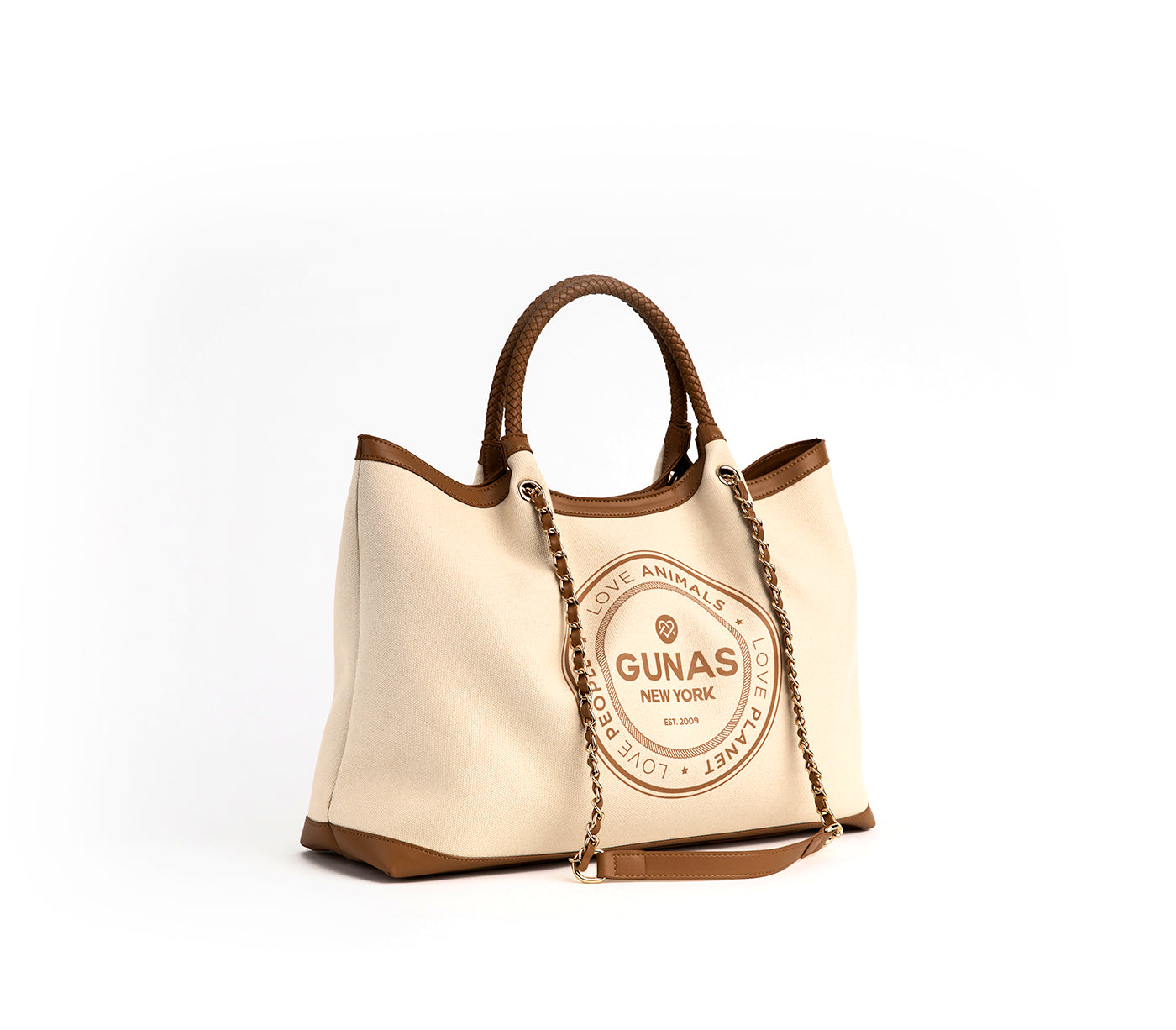 RUTH - Off White/Tan Vegan Canvas Tote Handbag