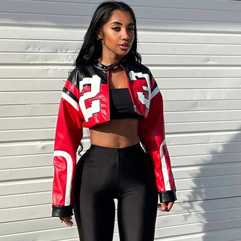 "Big 23" Women's Faux Leather Crop Jacket