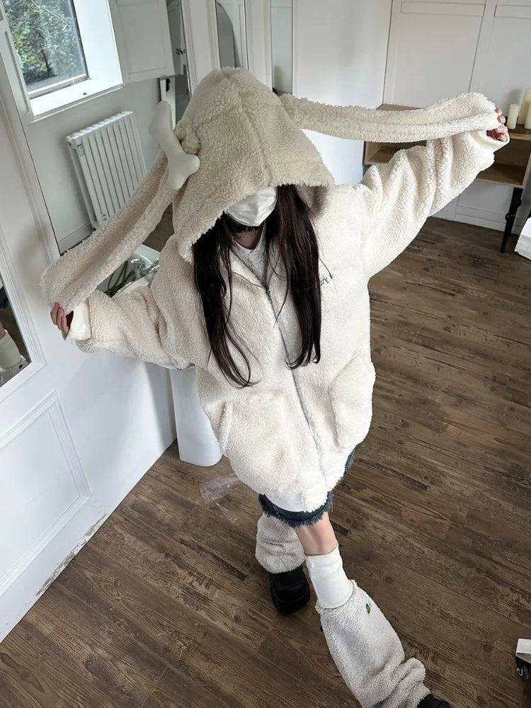 Bonez Wool Thickened Oversized Rabbit Ear Hoodie
