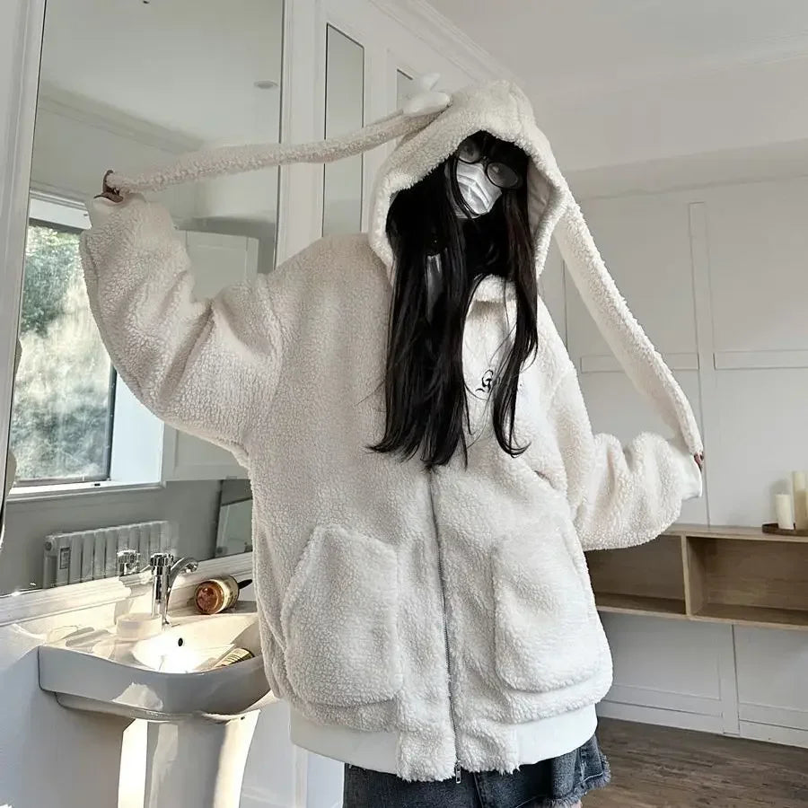 Bonez Wool Thickened Oversized Rabbit Ear Hoodie