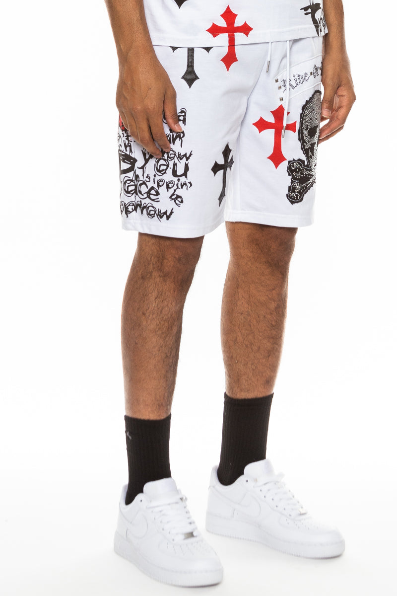 Bejewelled Cross & Skull Shorts