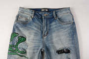 Twin Snakes Ripped Skinny Fit Blue Jeans