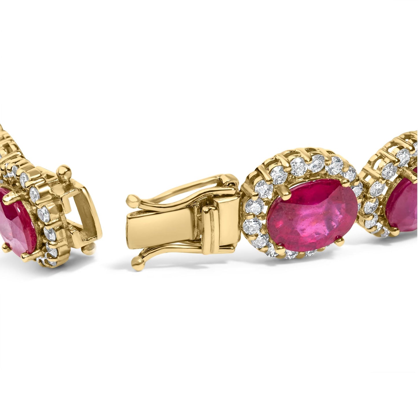 24K Yellow Gold 34.0 Red Ruby Halo Link Bracelet (SI1-SI2 Clarity) - 7.25"