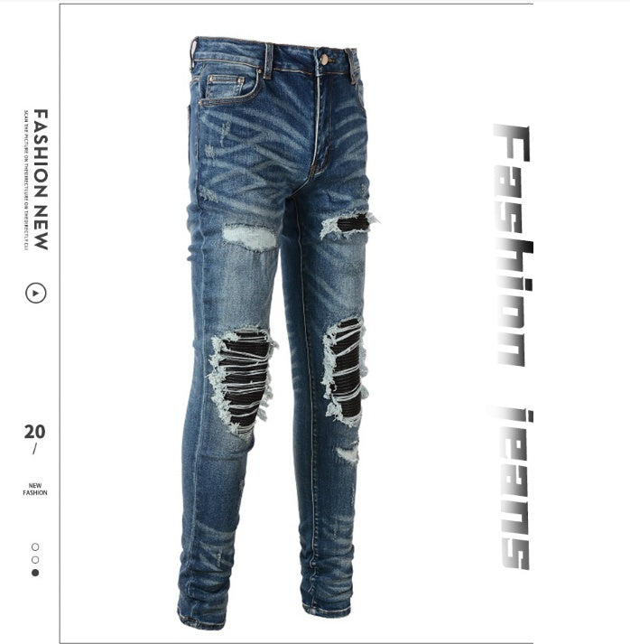 Leather Faux Skinny Fit Ripped Jeans