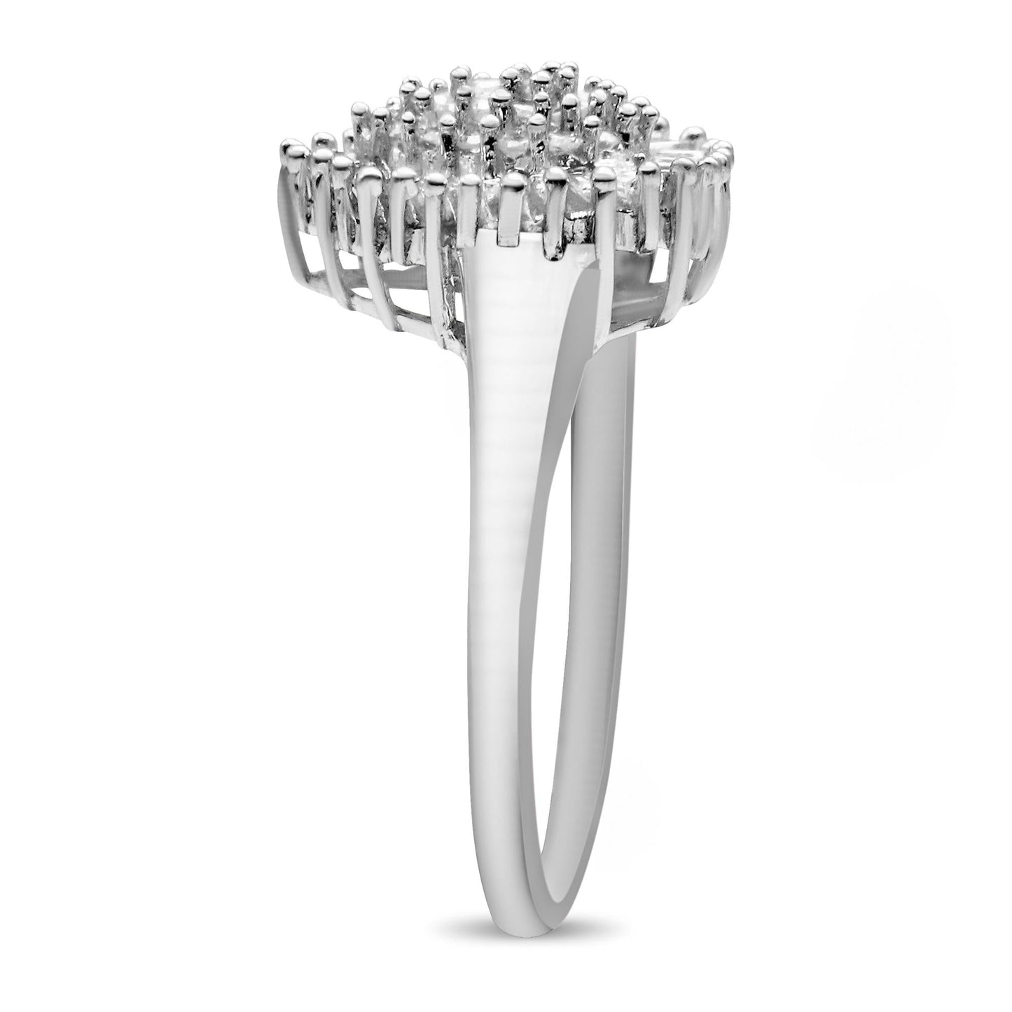 Round & Baguette Cut Diamond Pear Domed Pavé Cluster Cocktail Ring