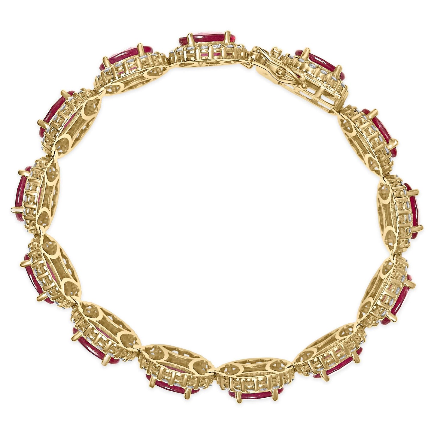 24K Yellow Gold 34.0 Red Ruby Halo Link Bracelet (SI1-SI2 Clarity) - 7.25"