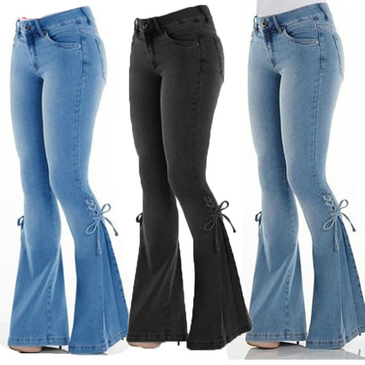 Mid-Waisted Bowtie Stretch Bell Bottoms