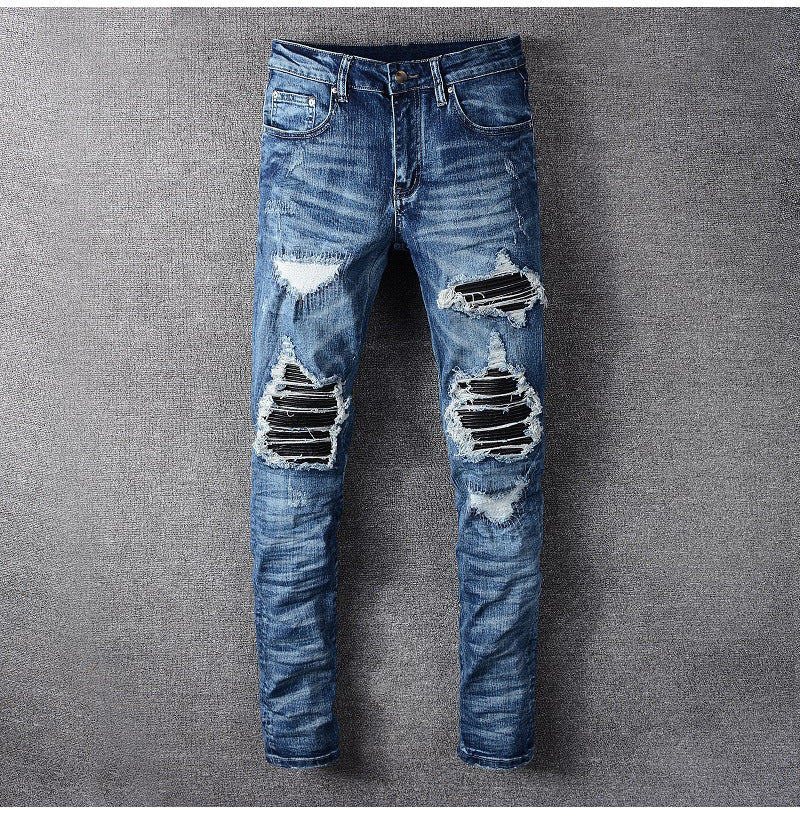 Leather Faux Skinny Fit Ripped Jeans