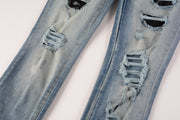 Twin Snakes Ripped Skinny Fit Blue Jeans