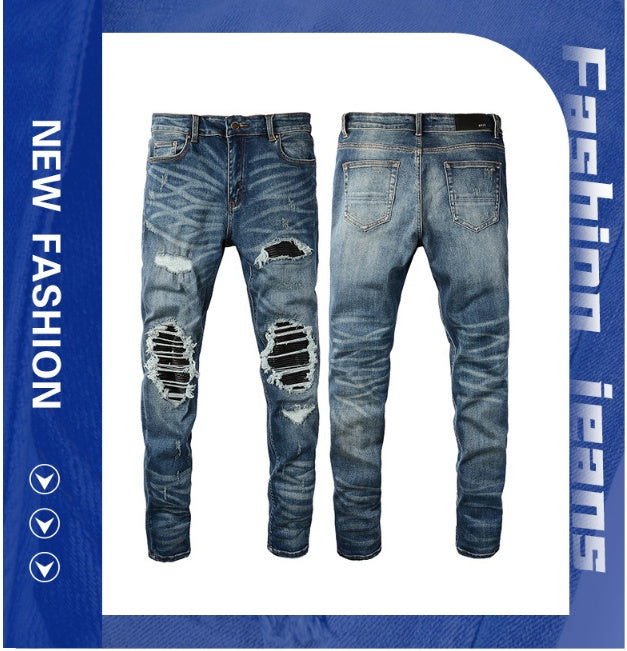 Leather Faux Skinny Fit Ripped Jeans