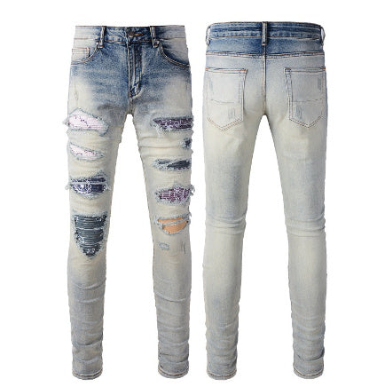 Twin Snakes Ripped Skinny Fit Blue Jeans