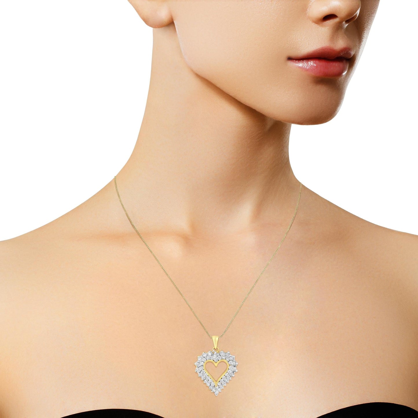 Yellow Gold Plated .925 Sterling Two Row Open Heart 18" Necklace DTA