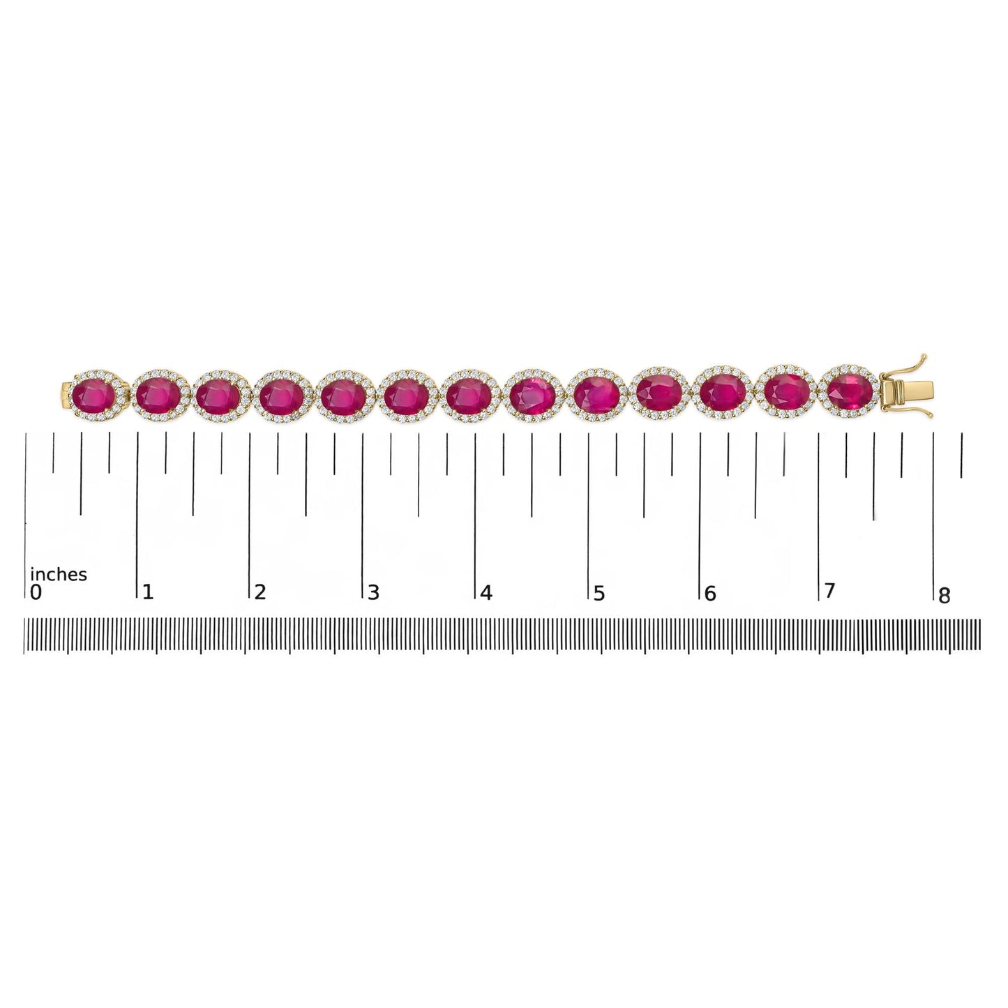 24K Yellow Gold 34.0 Red Ruby Halo Link Bracelet (SI1-SI2 Clarity) - 7.25"