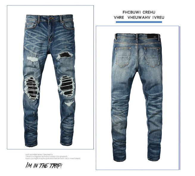 Leather Faux Skinny Fit Ripped Jeans